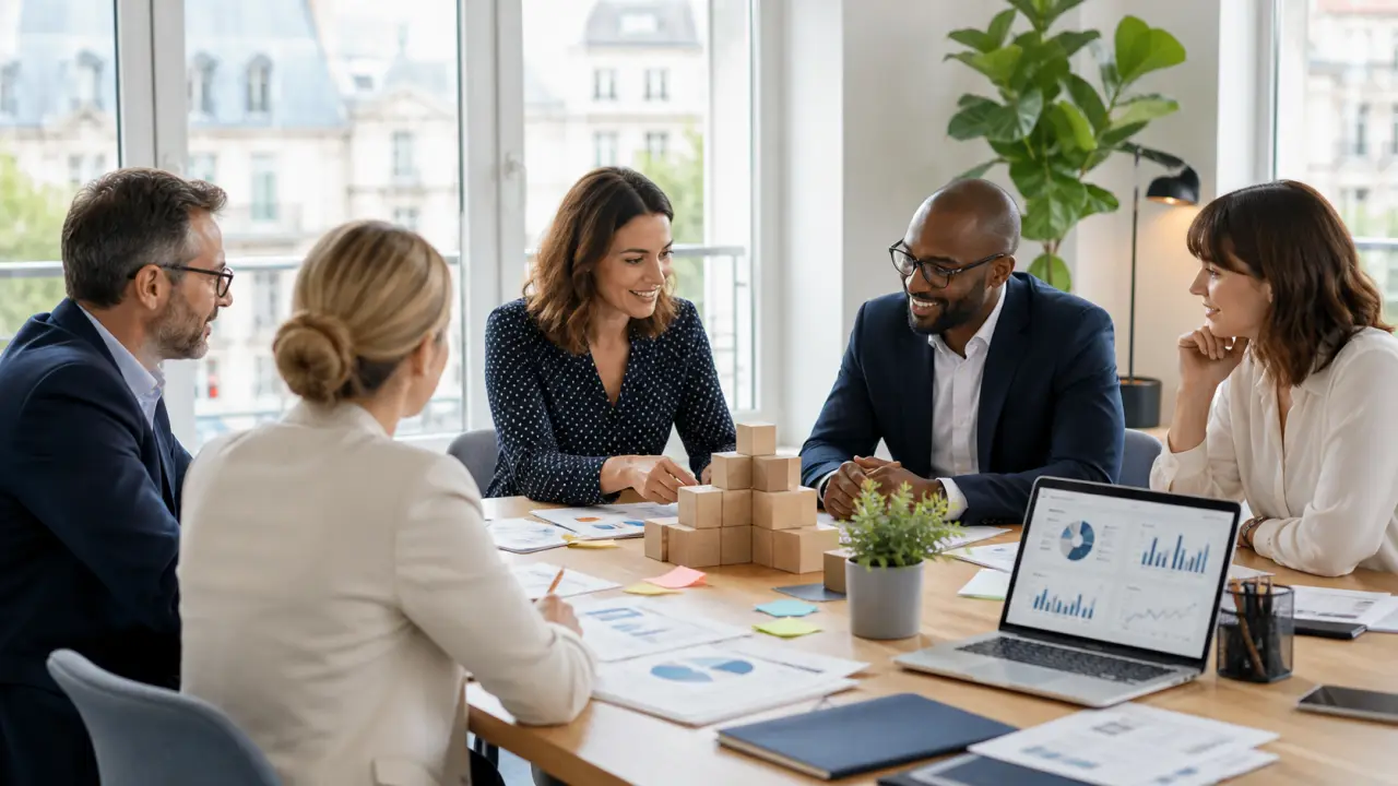 Équipe diversifiée de professionnels collaborant dans un espace moderne et lumineux
