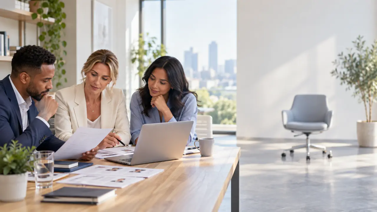 Équipe de direction échangeant autour d'un recrutement stratégique