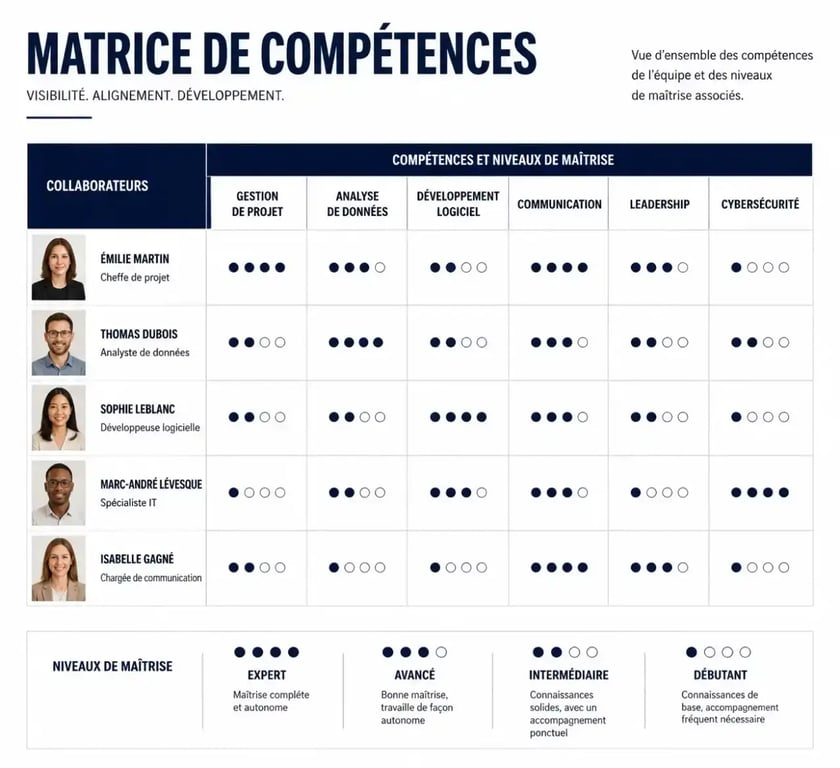 Tableau Excel GPEC illustrant la matrice de compétences