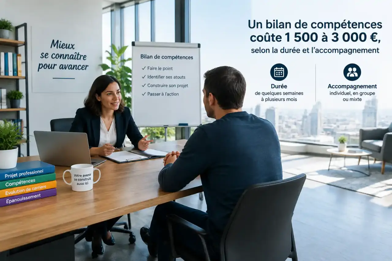 Un bilan de compétences coûte 1 500 à 3 000 €, selon la durée et l’accompagnement