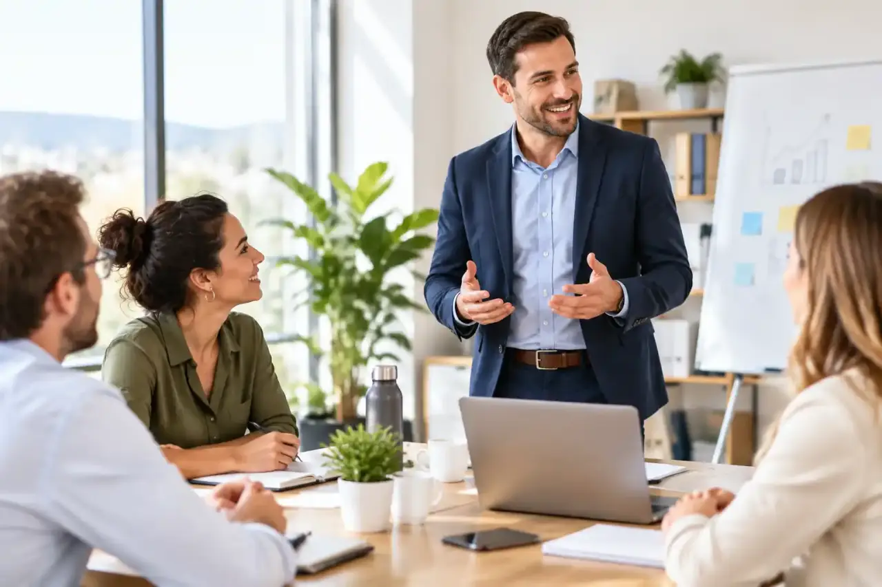 Équipe échangeant autour du recrutement d'un manager dans une entreprise en croissance