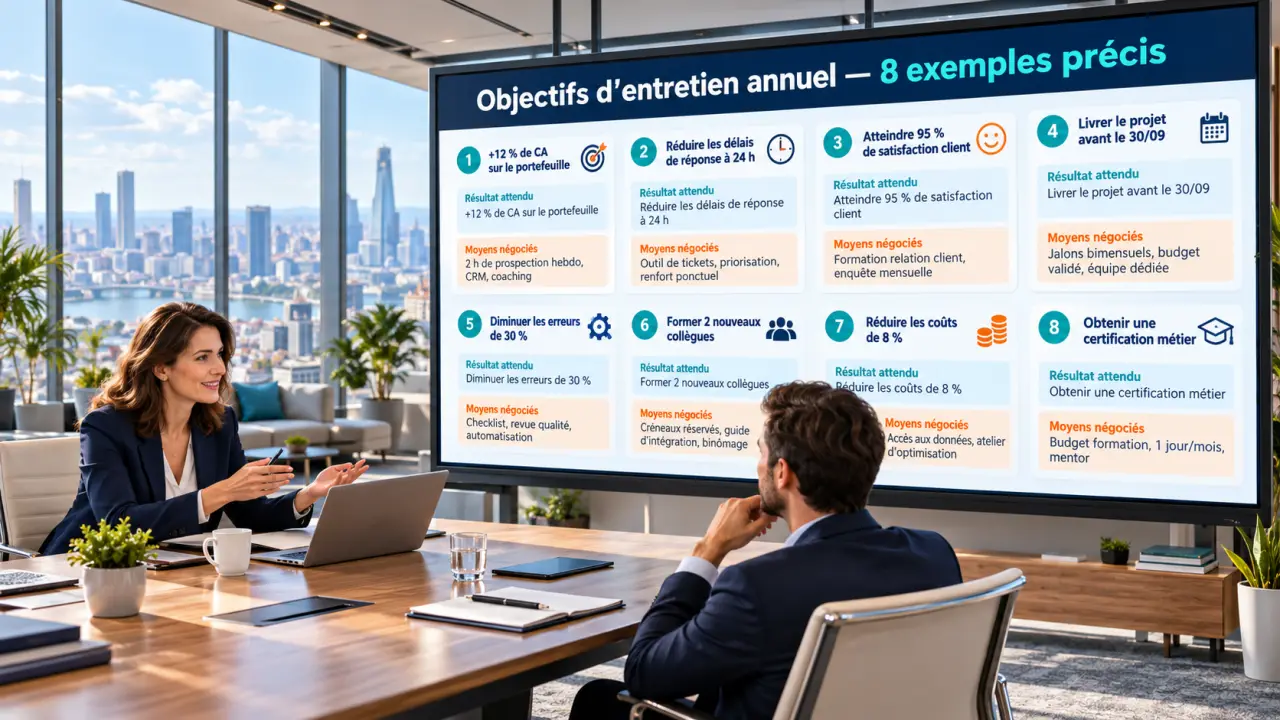 Objectifs d’entretien annuel : 8 exemples précis, du résultat attendu aux moyens négociés