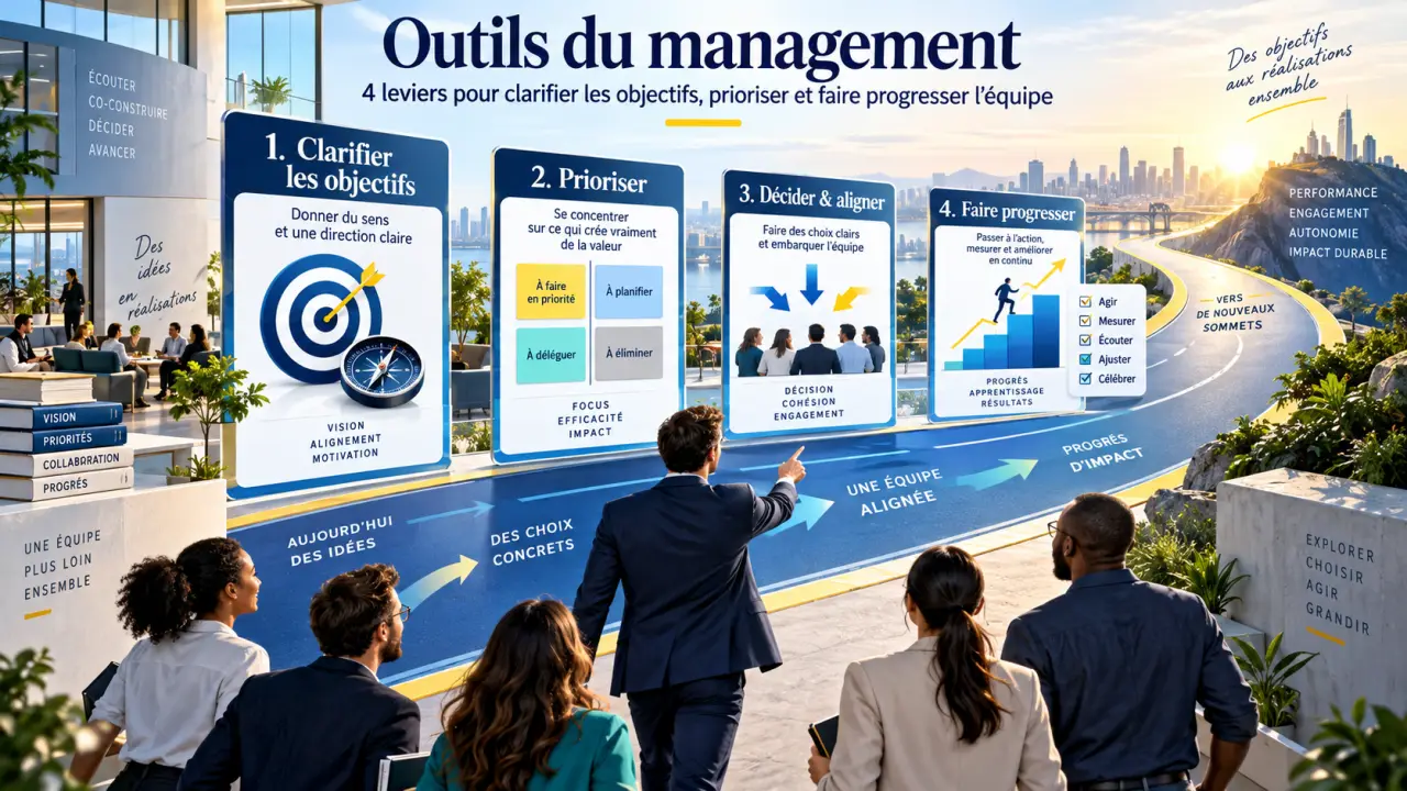 Outils du management : 4 leviers pour clarifier les objectifs, prioriser et faire progresser l’équipe