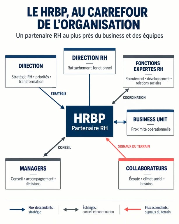 HRBP signification et positionnement du partenaire RH entre direction, managers, collaborateurs et experts RH