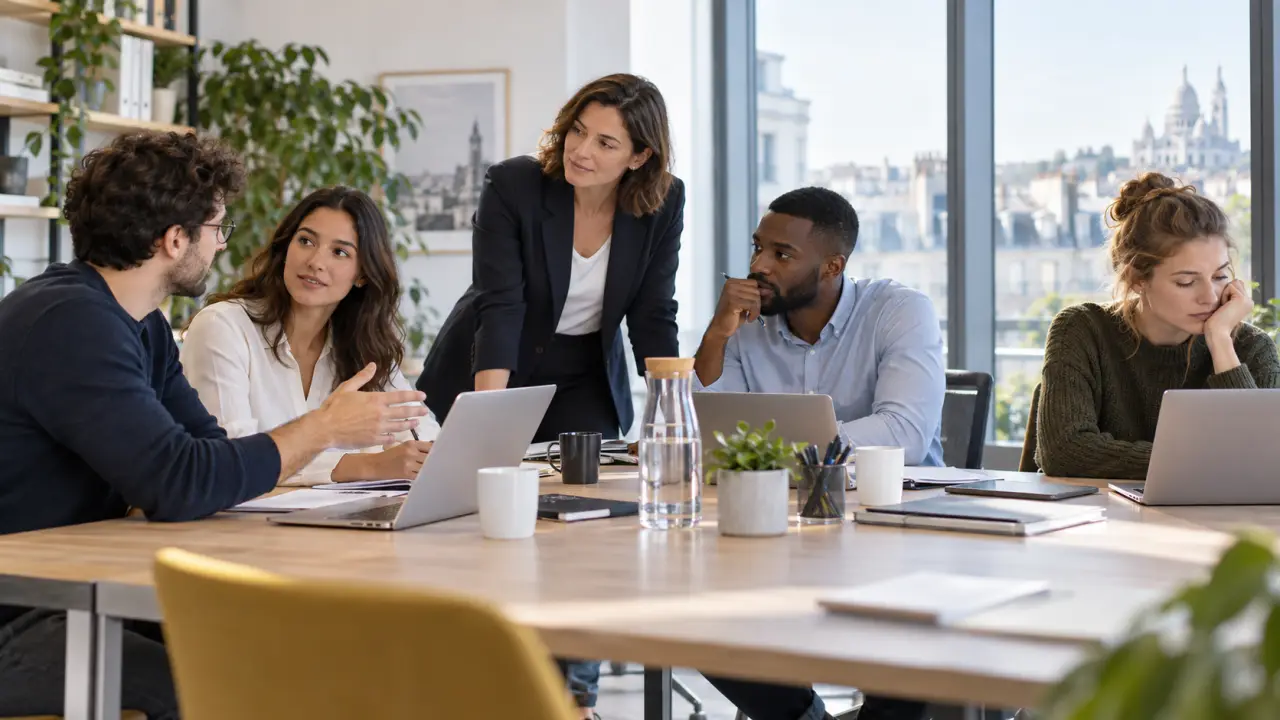 Équipe réunie dans un espace de travail lumineux